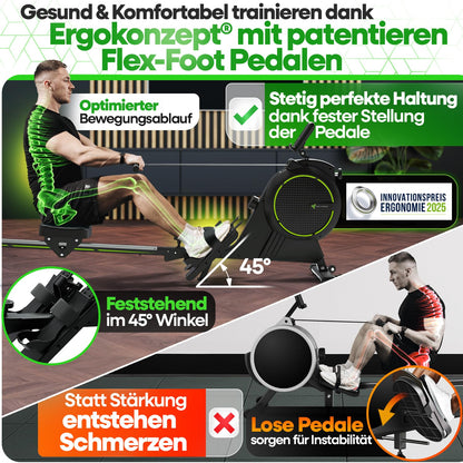 NEU Tretmann Rudergerät für Zuhause Set - extra leise- [Wirbelstrombremse2.0] bis 150KG Zertifiziert | patentiert ErgoKonzept | Rudergerät Magnet Rudermaschine Rudergeräte Ruder Fitnessgeräte